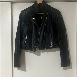 Black Leather Cropped Jacket